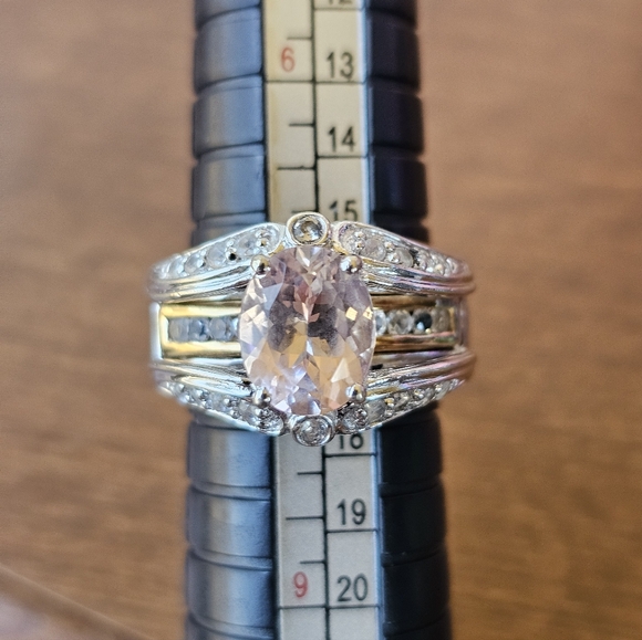 Authentic Victoria Weick Morganite & White Topaz Ring 14k & Sterling Silver Sz 8 - Picture 7 of 10
